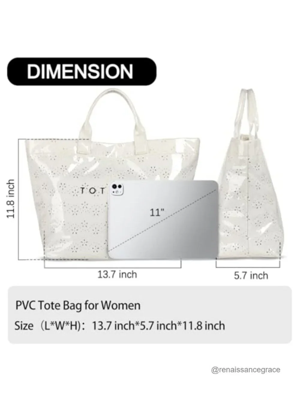 Large Waterproof PVC Tote Bag for Women with Top Handle, Letter Print Purse